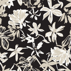 Neutral Colour Abstract Floral Seamless Pattern Design