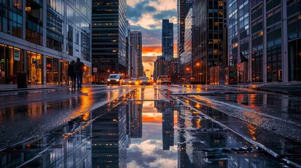 Fotobehang 雨あがりの夕暮れの街並み3 © Poco_a_Poco_Studio