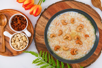 Indian sweet dish prepared during special occasion with vermicelli, Sabudana and dry nuts called...