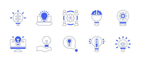 Idea icon set. Duotone style line stroke and bold. Vector illustration. Containing creativity, workshop, idea, application, main idea, lightbulb.