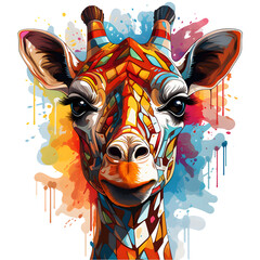 t-shirt on printing cartoon Giraffe multicolored isolated on transparent background