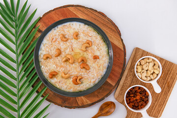 Indian sweet dish prepared during special occasion with vermicelli, Sabudana and dry nuts called pal payasam in south india