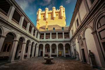 Segovia, Spain - Inner courtyard of historical Alcazar castle - obrazy, fototapety, plakaty