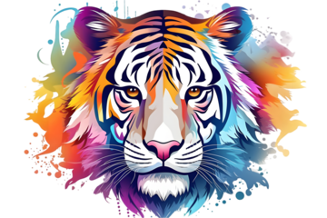 t-shirt on printing cartoon Tiger multicolored on isolated background