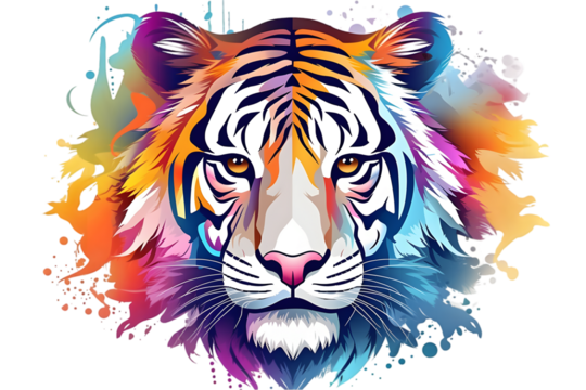 t-shirt on printing cartoon Tiger multicolored on isolated background