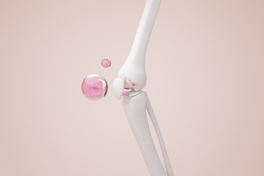 Collagen supplement targeting knee bone, aiding in arthritis relief and bone health by enhancing calcium absorption, promoting healing and repair.