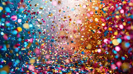 glittering colourful confetti falling down party background concept for holiday celebration new year s eve or jubilee  - obrazy, fototapety, plakaty