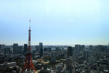 Fototapeta premium 麻布台ヒルズの展望台より東京市街地と東京タワーをのぞむ