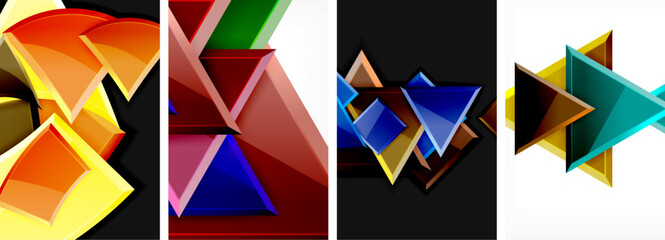 Glossy triangles geometric poster set for wallpaper, business card, cover, poster, banner, brochure, header, website