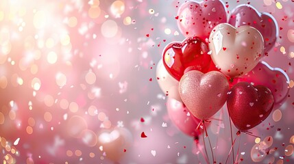 festive romantic background with balloons hearts and confetti valentine s day or merry christmas and happy new year greetings