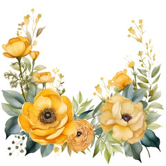 Naklejka premium Frame of watercolor Ranunculus. Floristic design elements for floristics. Hand drawn illustration. Greeting card. Floral print. Plant painted background. Watercolour painting. Template.