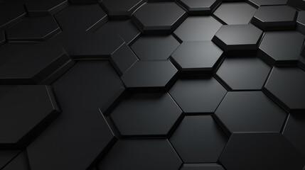 Abstract dark hexagon pattern on black grey neon background technology style. Modern futuristic honeycomb concept. - obrazy, fototapety, plakaty