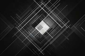 Abstract black background, modern geometric line designs and triangle diamond and square shape patterns with glass texture layout .