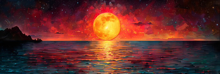 Pixel Mosaic Sunset,
A sunset with the sun setting behind the horizon.
