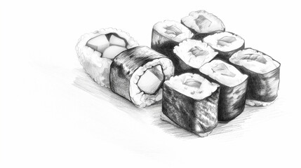 Maki sushi in pencil drawing style 