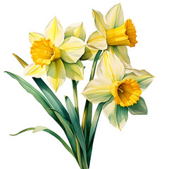 Fototapeta na wymiar Daffodil illustration, watercolor, white background
