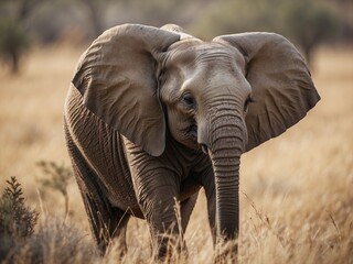 Close-up of an elephant walking on the savannah