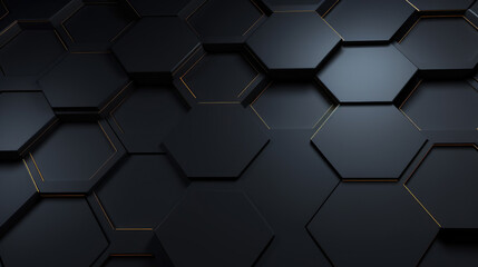 Abstract dark hexagon pattern on black grey neon background technology style. Modern futuristic honeycomb concept. - obrazy, fototapety, plakaty