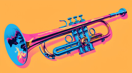 World Jazz Day, trumpet flat pop art illustration of music tubes، Generative Ai - obrazy, fototapety, plakaty
