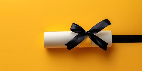 Scholarship Award Letter with Bow-Tied Parchment on Yellow Background - obrazy, fototapety, plakaty