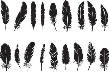 Set of black silhouettes feather icons  - obrazy, fototapety, plakaty
