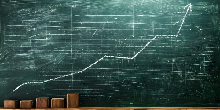 Ascending Graph Lines on Chalkboard Measuring Business Growth,Strategy and Success Concepts