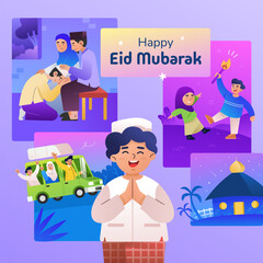 Happy Eid Mubarak Illustration Islamic Bigday family gathering