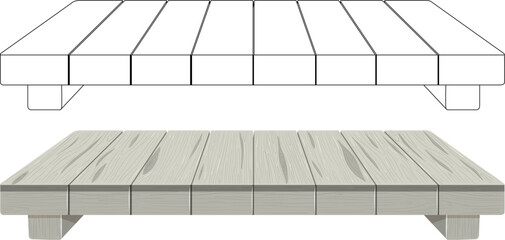 Minimalist wooden bed frame design illustration