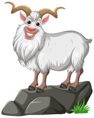 Vector illustration of a happy goat on a rock