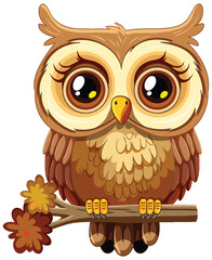 Adorable vector illustration of a brown owl