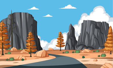 Vector illustration of a mountainous autumn landscape
