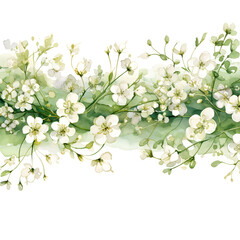 Gypsophila horizontal border. Watercolor botanical banner for the design of invitations, cards, congratulations, announcements, sales,l stationery, sharp outline.