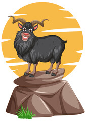 Vector illustration of a happy goat on rocks