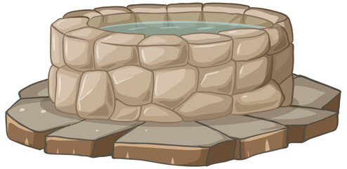 Illustration of a stone well with water inside.
