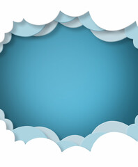 Abstract, cloud or design on mockup, space or sky as peace, frame or presentation on blue...