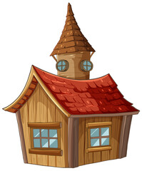 Cartoon illustration of a whimsical wooden house