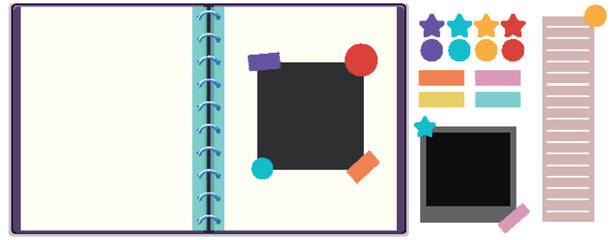 Vector illustration of an open planner with stickers