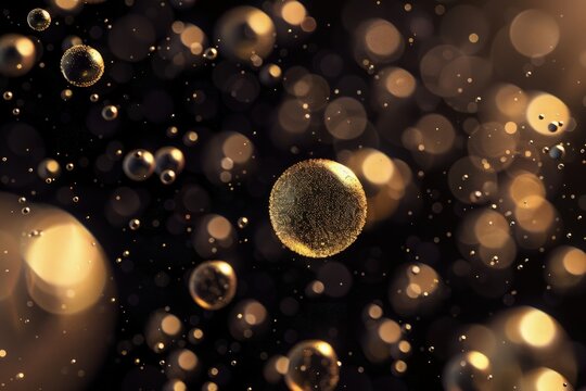 Abstract particles background with sphere shapes that have been heavily deformed by noise displacement force .