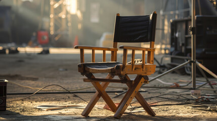Film Set Equipment, Director's Chair on Movie Set - obrazy, fototapety, plakaty