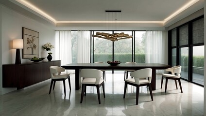 Minimalist interior design for a modern dining room. AI generated