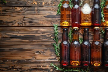 Different crafted beer in bottles for beer tasting