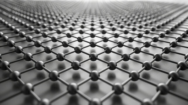 Monochrome image of graphene atomic structure, emphasizing the strength and pattern of the material