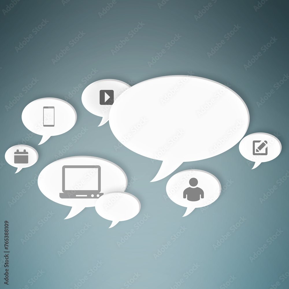 Poster device, web and connection for internet communication with speech bubble or illustrations and networ