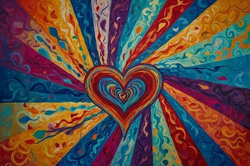 Abstract heart filled with swirling patterns of vibrant colors.