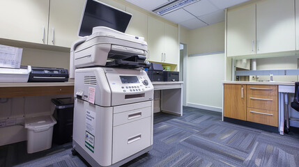Modern Office Equipment, Photocopier in Contemporary Workspace - obrazy, fototapety, plakaty