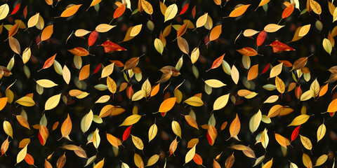 Seamless Autumn Leaves Floating on Dark Water Reflection Background