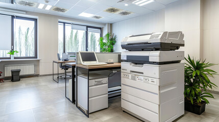 Modern Office Equipment, Photocopier in Contemporary Workspace - obrazy, fototapety, plakaty