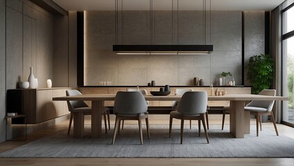 Minimalist interior design for a modern dining room. AI generated