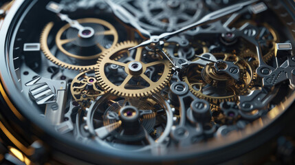 Swiss Watch Mechanism,  Close-Up of Mechanical Gears in Swiss Watch