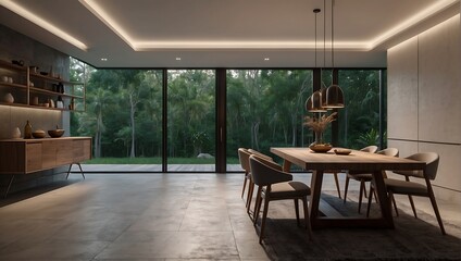 Minimalist interior design for a modern dining room. AI generated
